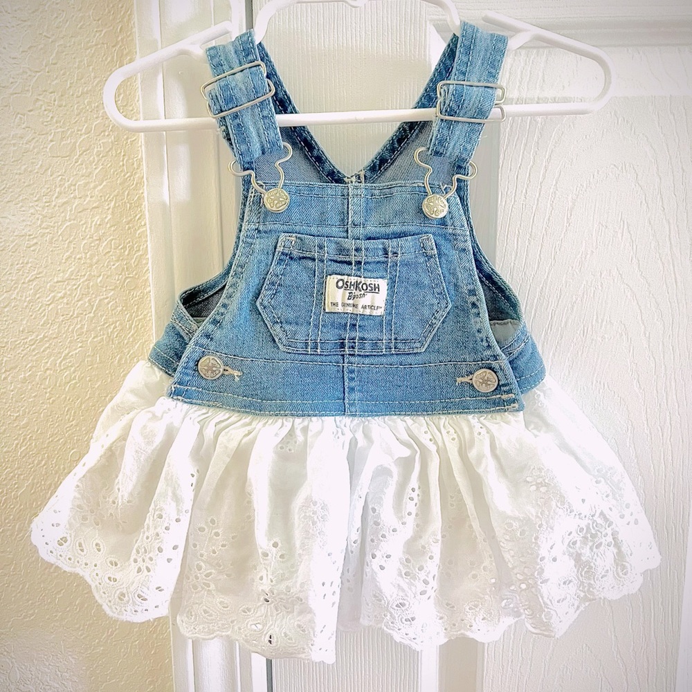 OshKosh White Eyelet and Denim Jean Jumper Overall Dress Size 3 Months. 5/$15